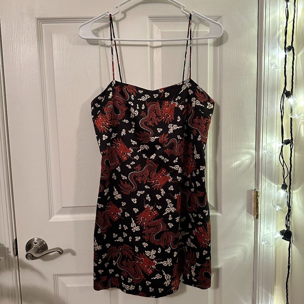 Zara Black Mini Dress with Red Dragon Print